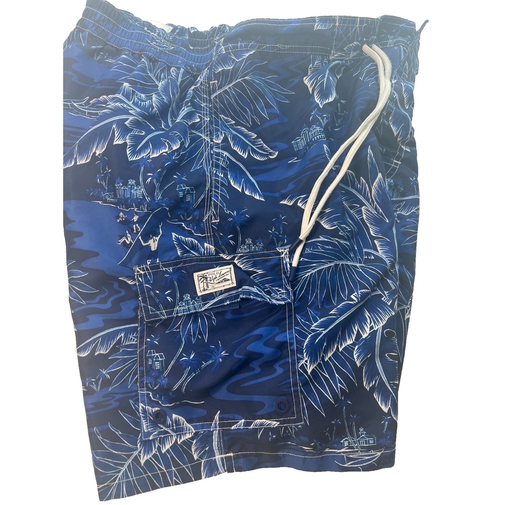 Polo Ralph Lauren‎ Men's Swim Shorts Sz M Medium Blue Kailua Tropical Print W31